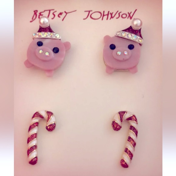New Betsey Johnson  Winter Stud Studs Set of 4 Earrings - Picture 10 of 11